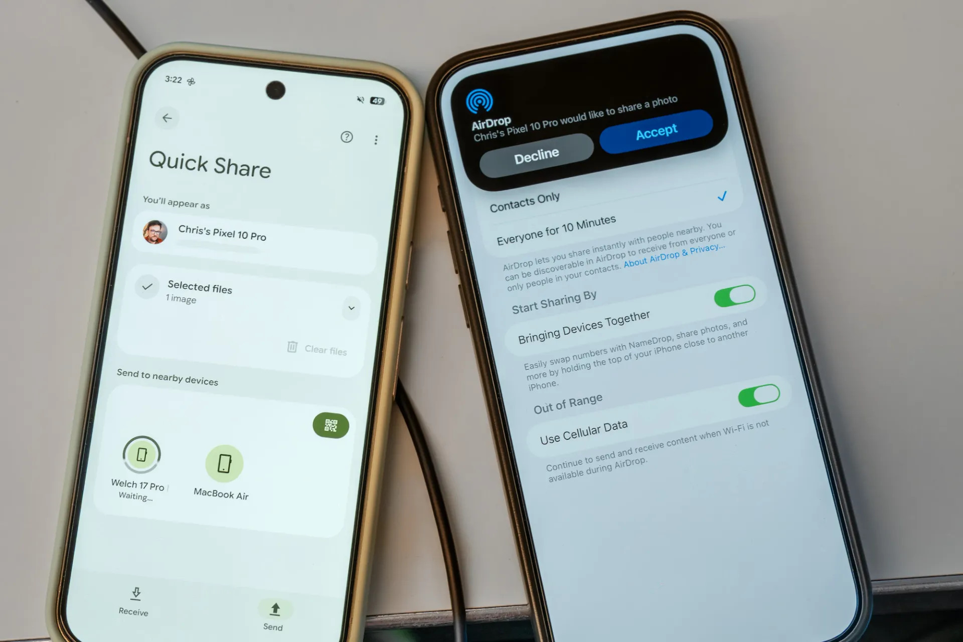 Il trasferimento che avviene da Pixel 10 a un iPhone.